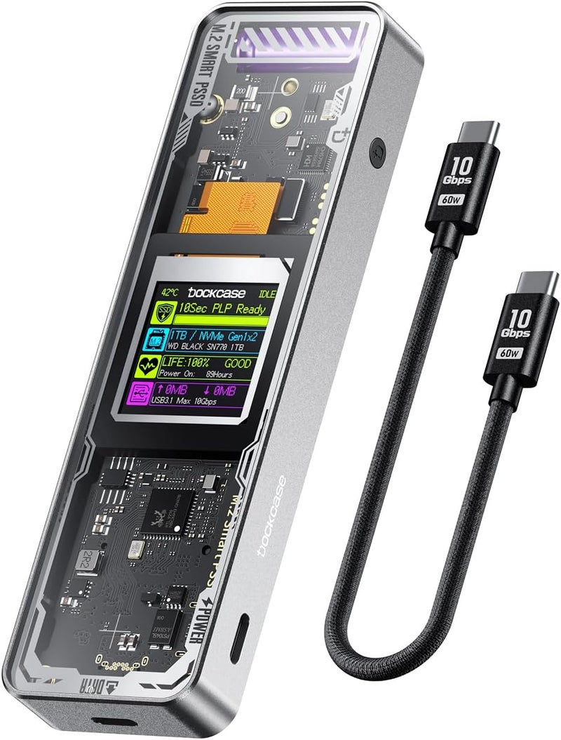 DOCKCASE Explorer Edition M.2 NVMe SSD Enclosure,Support 10s PLP Prevents Write Data Loss,USB 3.2 Gen 2 Type-C (10 Gbps), fits NVMe PCIe,Size 2230/2242/2260/2280,Support M-Key B+M Key UASP - Image 1